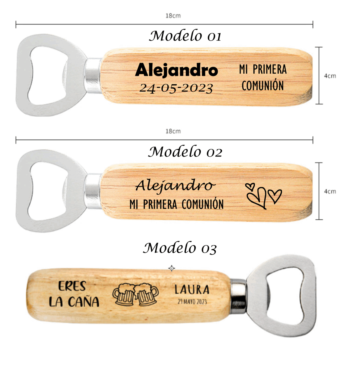 Abrebotellas alargado de madera personalizados - Imagen 7