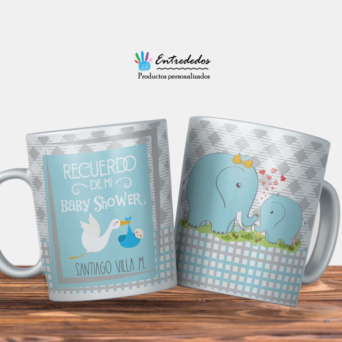 Taza bautizo "ELEFANTES AZULES" - Imagen 1