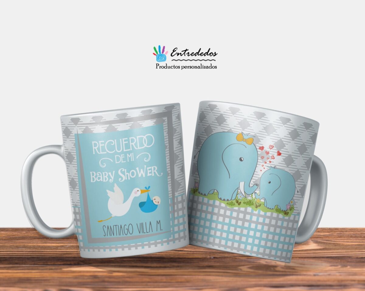 Taza bautizo "ELEFANTES AZULES" - Imagen 2