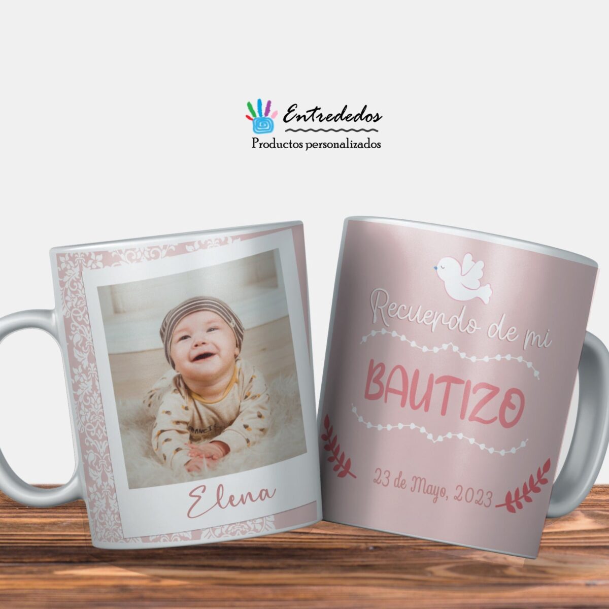 Taza bautizo o baby shower personalizada Elena - Imagen 1