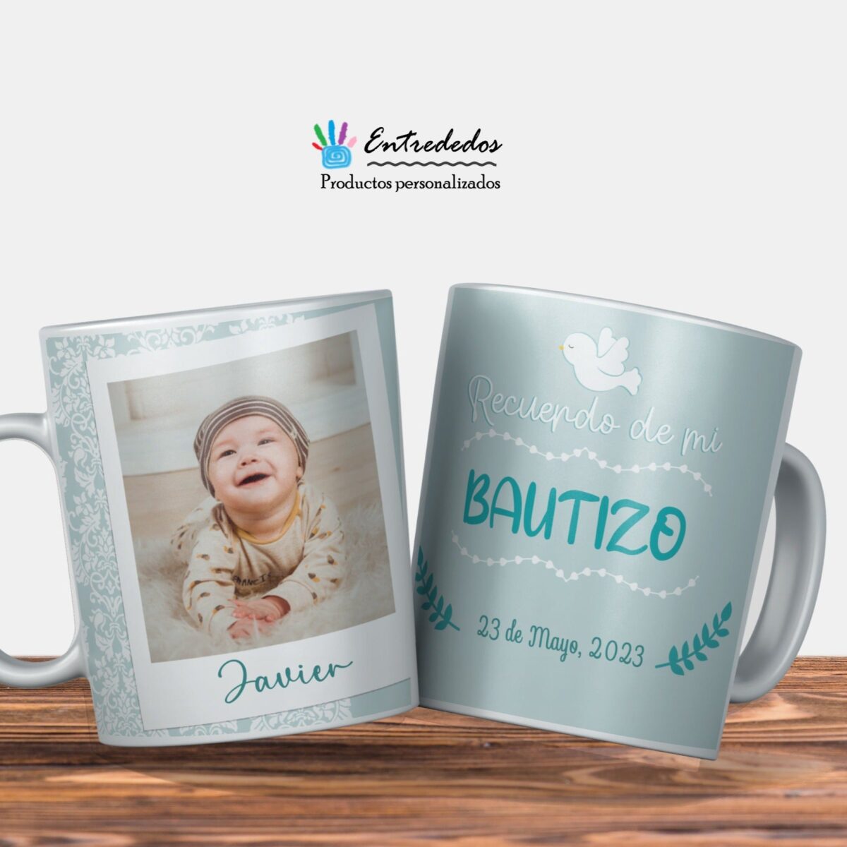 Taza bautizo o baby shower Javier - Imagen 1