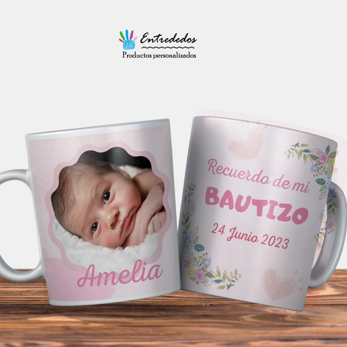 Taza bautizo o baby shower Amelia - Imagen 1