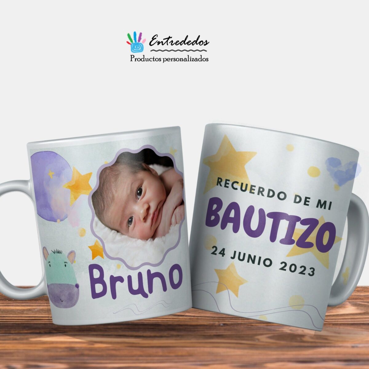 Taza bautizo o baby shower Bruno - Imagen 1