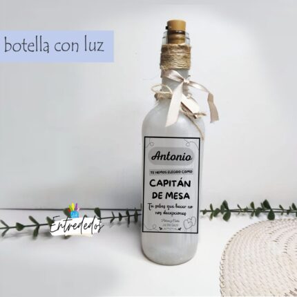 Botella luminosa personalizada con nombre y mensaje decorativo