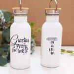 Botella reutilizable personalizada con nombre y mensaje de agradecimiento