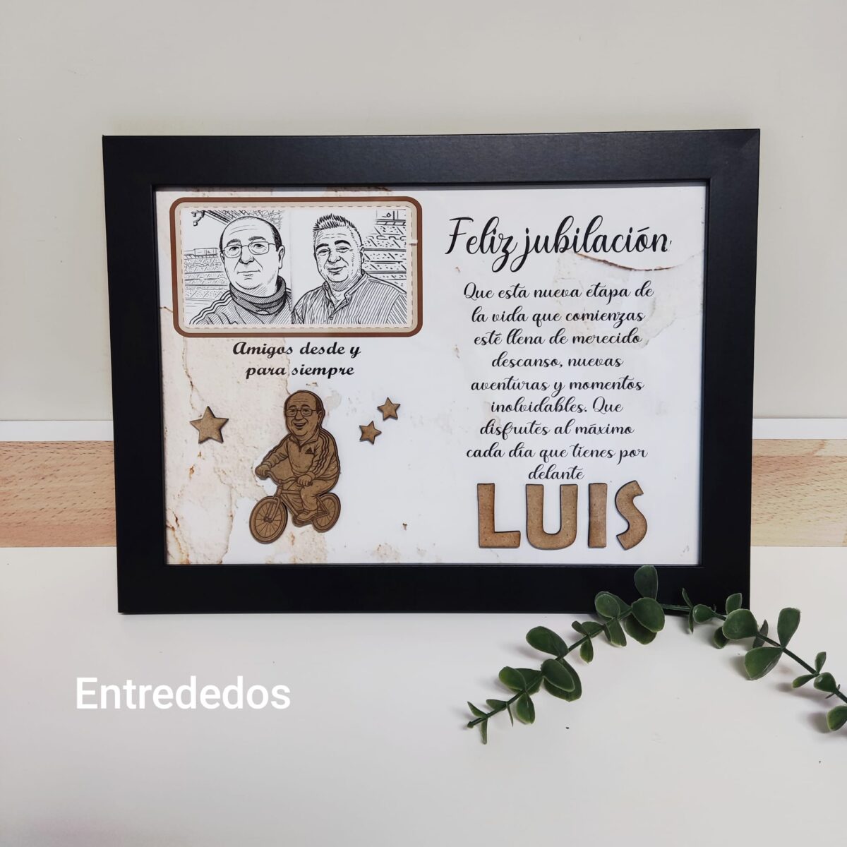 Marco color negro con detalles en madera para JUBILACIÓN - Imagen 1