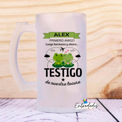 Jarra de cerveza personalizada diseño testigo de nuestra locura