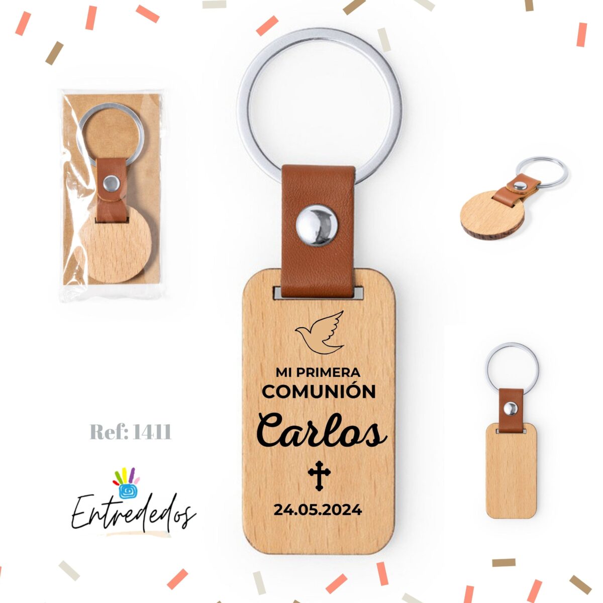 Llavero de Madera con Cinta de Polipiel – Personalizable - Imagen 2