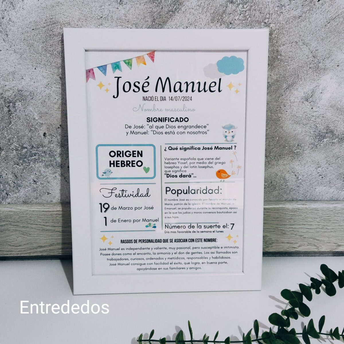 Marco y lamina con el significado del Nombre del NIÑO - Imagen 3