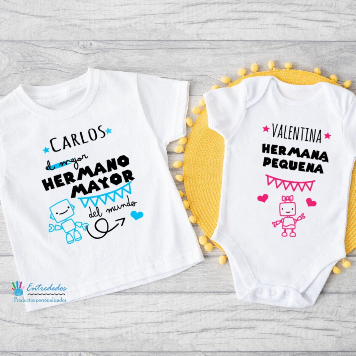 Camiseta niños para hermanos con diseño robot (MANGA CORTA) - Imagen 1