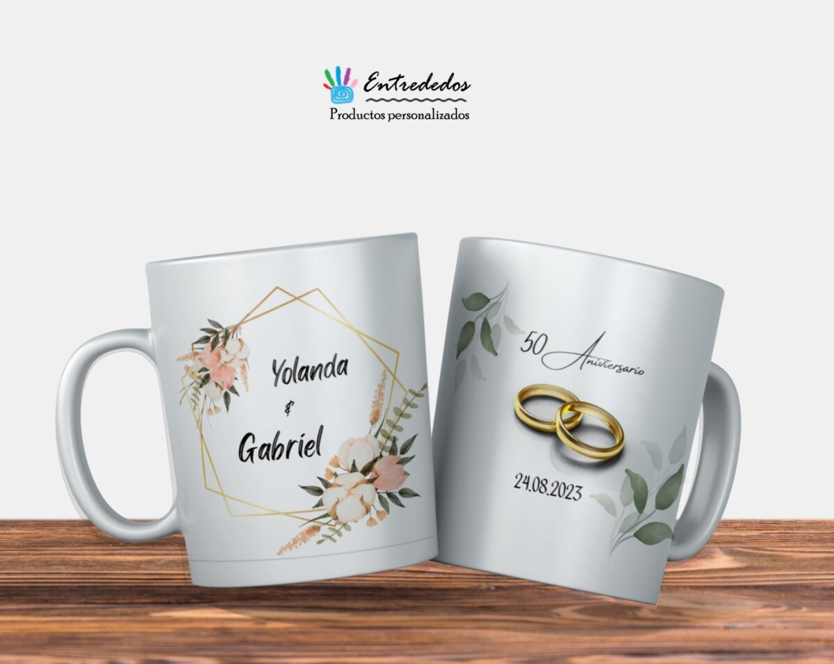 Taza aniversario de boda "DISEÑO FLORAL" - Imagen 2