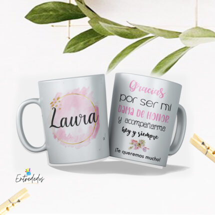Taza damas de honor "ACUARELA ROSA"