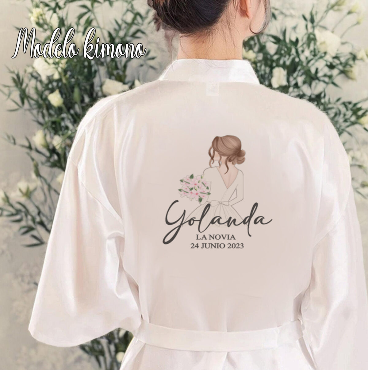 Bata blanca de "NOVIA" modelo "KIMONO" RF2305 - Imagen 1