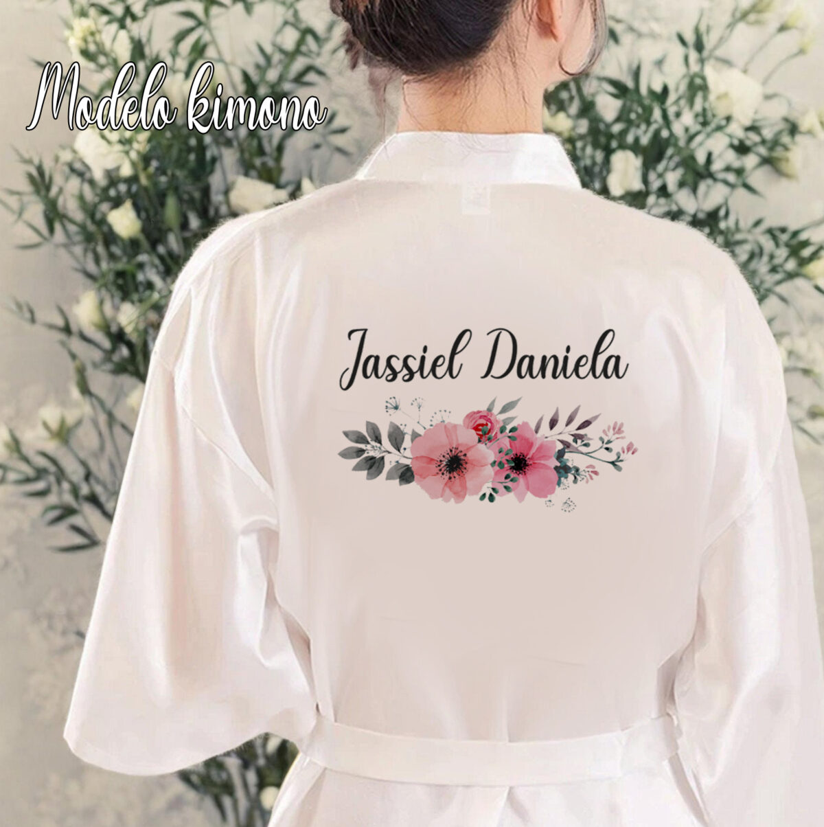 Bata blanca de "NOVIA" modelo "KIMONO" FLORES04 - Imagen 1