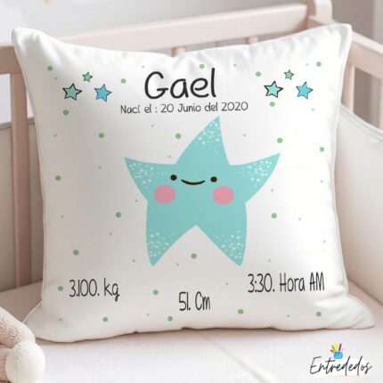 Cojín Personalizado con Datos de Nacimiento del Bebé