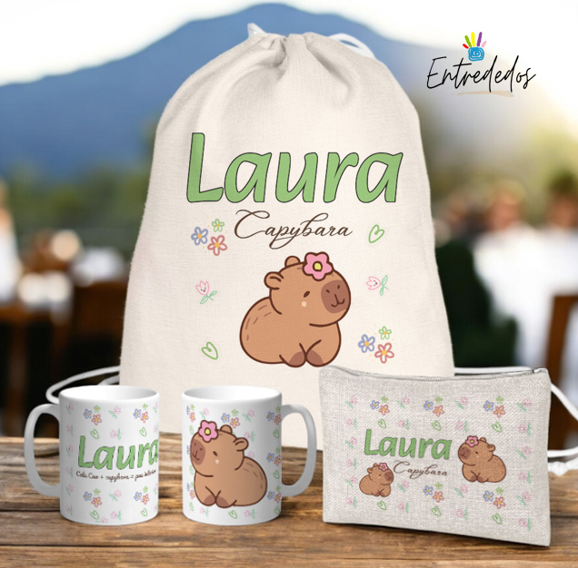 kit-capybara-regalo-entrededos Kit de Regalo Personalizado Capybara – Tierno, Práctico - Imagen 1