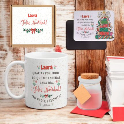 Kit Caja Regalo Navidad Profesora Personalizado