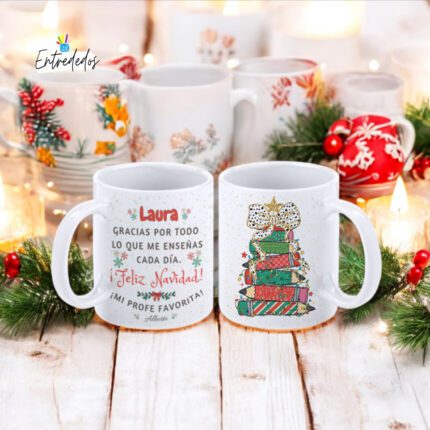 Taza Personalizada para Profesora Diseño Árbol de Lapiceros