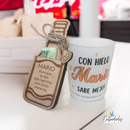 Tarjeta para Regalar Dinero Personalizada + Vaso de Cristal