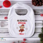 Babero bebé Mi Primera Navidad personalizado con nombre – Regalo navideño para recién nacidos