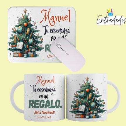 Set Regalo para Profesor Personalizado – Taza y Alfombrilla con Diseño de Árbol Escolar