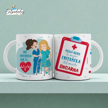 Taza personalizada para enfermeras ☕💉 de 330 ml apta para microondas y lavavajillas