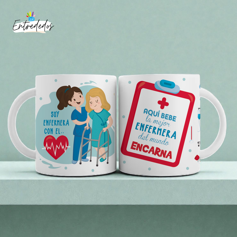 Taza personalizada para enfermeras ☕💉 de 330 ml apta para microondas y lavavajillas