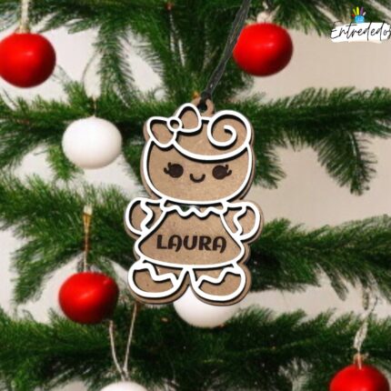 Adorno de Navidad galleta de jengibre de madera bicolor personalizado con nombre