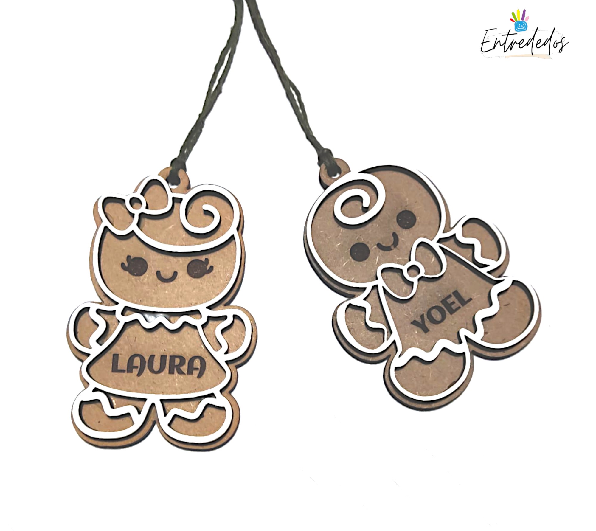 Adorno de Navidad galleta de jengibre de madera bicolor personalizado con nombre