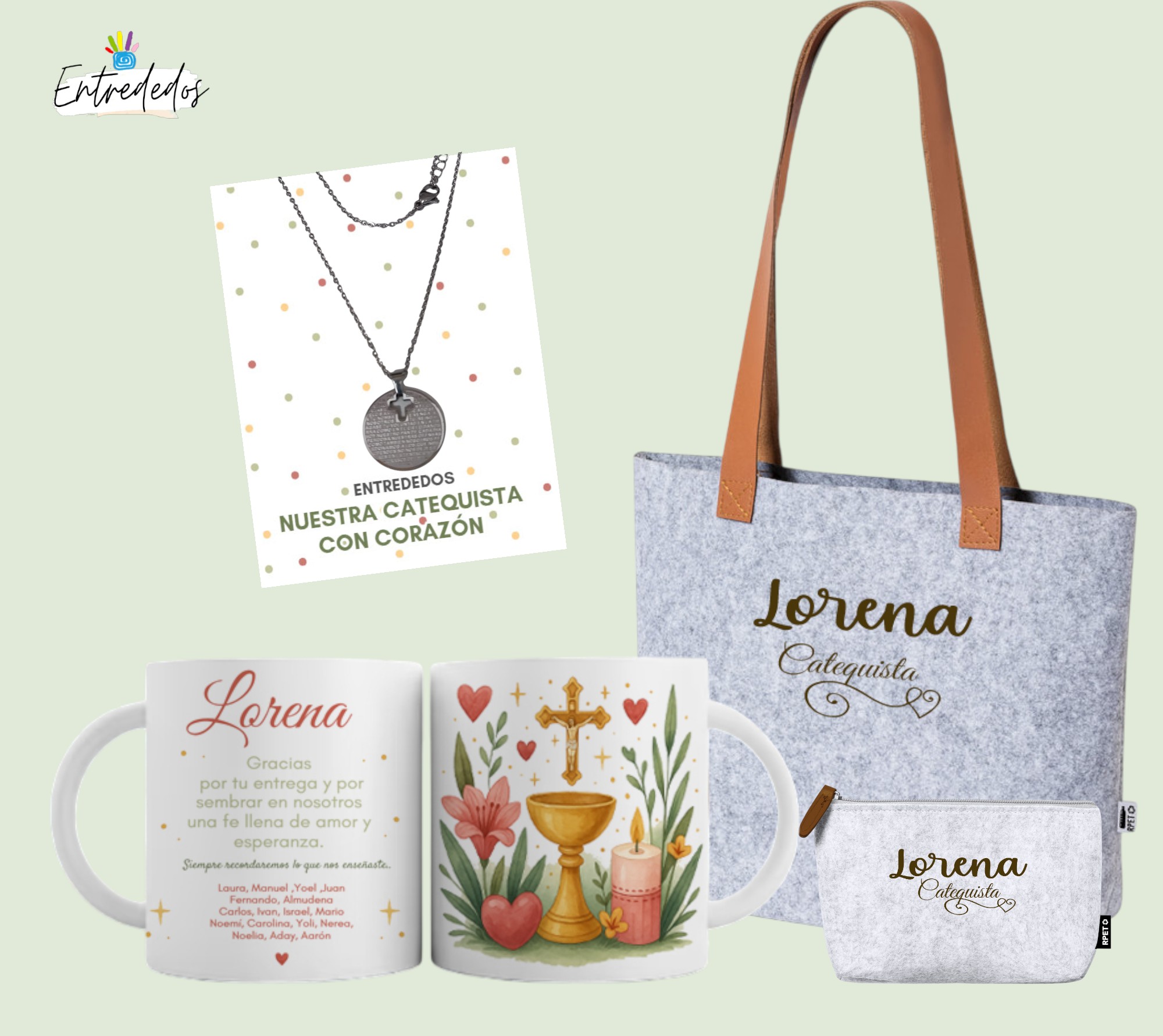 regalo-catequista-fieltro-gris-personalizado (1) Kit de regalo personalizado para catequista